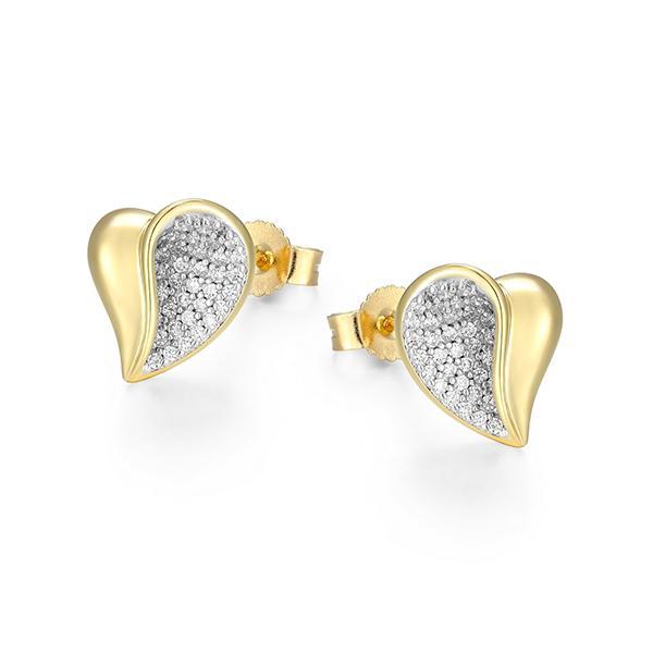 E32LCUJ00-2T Sterling Silver AMOUR Pave Cubic Zirconia Heart  Two Tone Stud Earrings