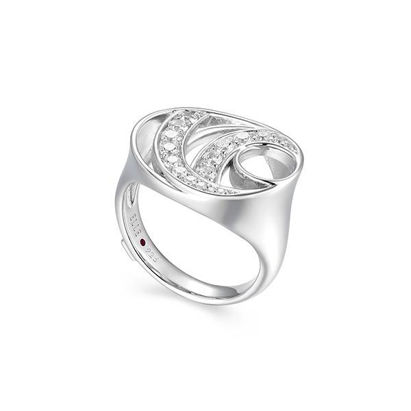 RR4LAKG00-W-7 Sterling Silver BETWEEN Open Swirl with Cubic Zirconia Oval Ring Size 7