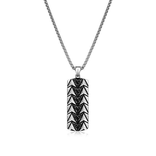 Sterling silver CJ Ethos CHEVRON 2 tone genuine black sapphire dog tag necklace