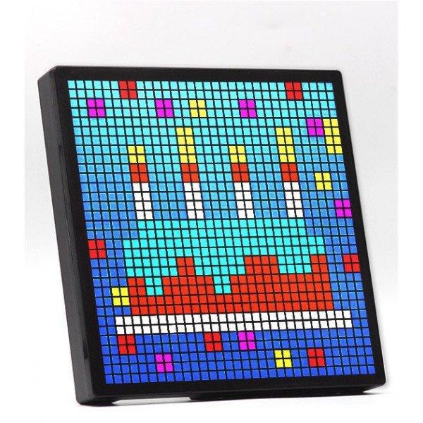 Cool Animation Pixel Art Frame 16x16 LED Display APP Control Bluetooth Speaker With Alarm Clock, Calendar Function HKS-002 for Gaming Room, Bedside Table, Wall/Desk Mount - Black