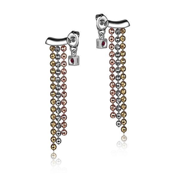 ER2LC74A0-3T Sterling Silver TriColor Diamond Cut Bead Post Earrings