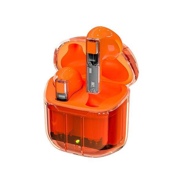 True TWS Gaming See-Thru Transparent Design Bluetooth Wireless Headphone Earbuds Headset KIBW01 for Universal Cell Phone And Bluetooth Device - Orange
