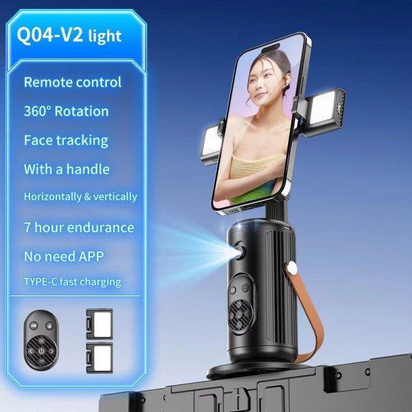 Auto Face Tracking Phone Holder Stand with Fill Light 360° Rotation Smart Gimbal for Content Creation Q04 for Universal Cell Phones - Black