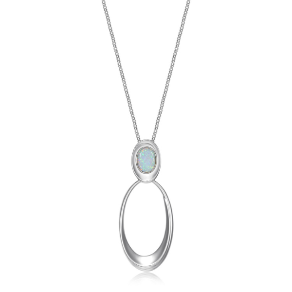 NR0LBYU3-W Swirl Created Opal Oval Link Pendant Long Necklace