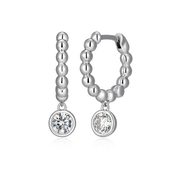ER2AV4L00-W Sterling Silver Diamondlite Cubic Zirconia Bezel Drop Beaded Hoop Earrings