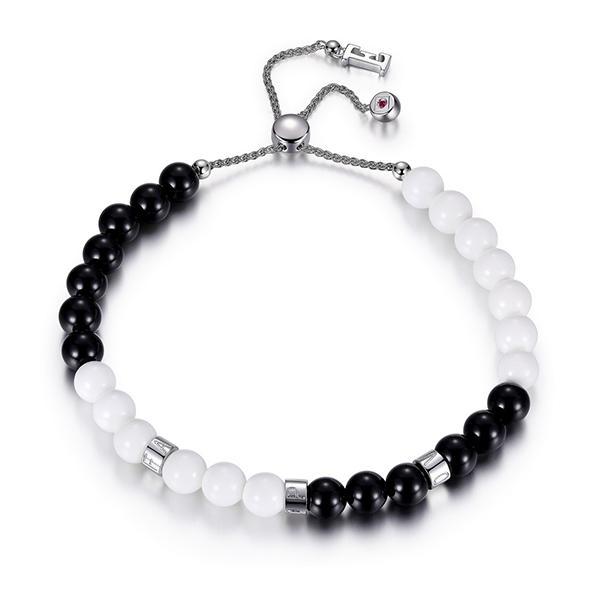 BR1LABT9-W-9 Bacio Black Agate and Tridacna Adjustable Bolo Bracelet Size 9