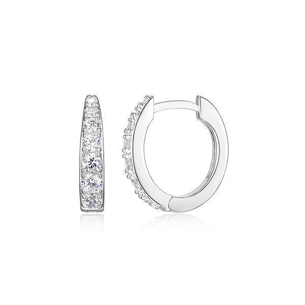 Diamondlite Cubic Zirconia Graduated Channel Set 15mm Oval Hoop Earrings - Silver