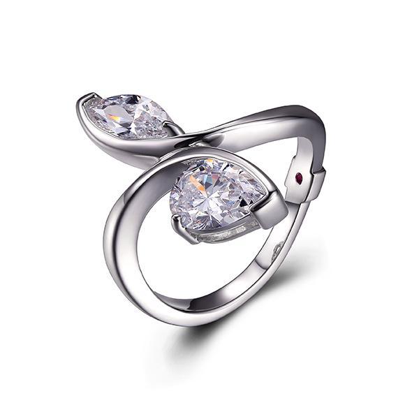 RR4LA4W00-W-7 Sterling Silver Cubic Zirconia Bypass Ring Size 7