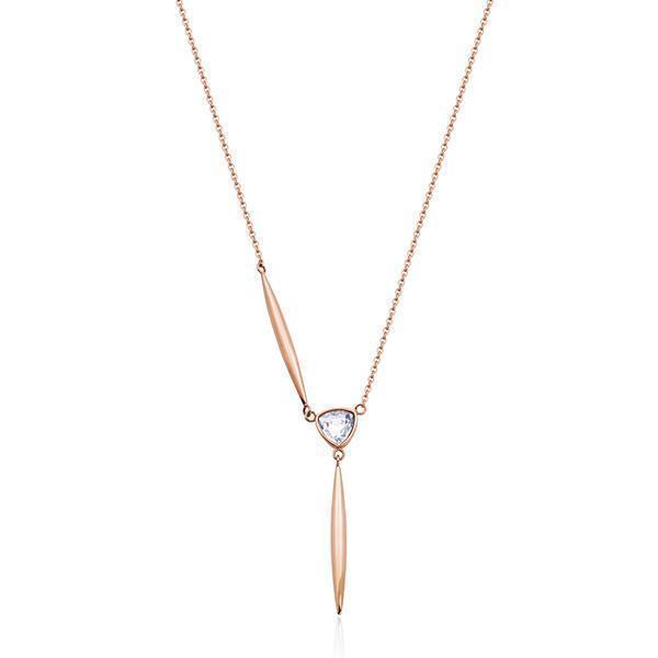 CJ Steelx Droplet Necklace with Clear Stone - Rose Gold