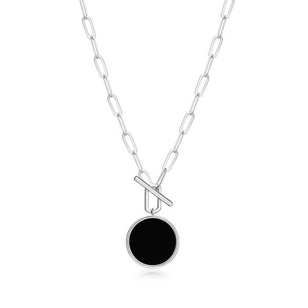 NR0LC1627-W-18 Sterling Silver LUSTRE Black Agate Toggle Necklace Size 18