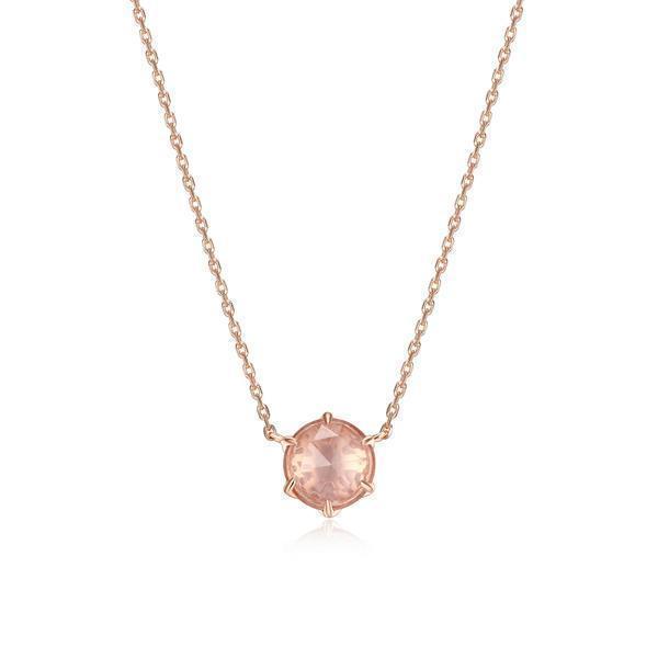 Fleur De Vie 8mm Round Genuine Madagascar Rose Quartz Necklace - Rose Gold