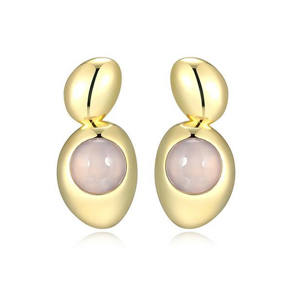 E32AWAPA4-Y Sterling Silver Pink Chalcedony Two Pebble Stud Earrings