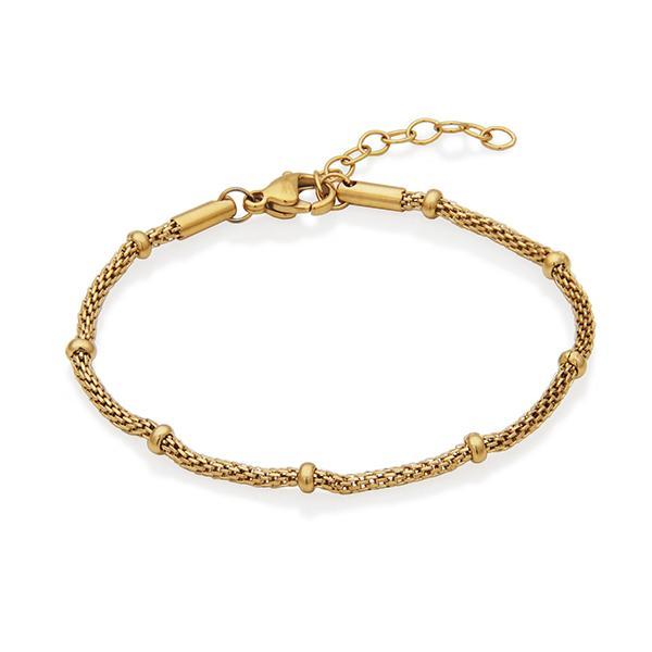 CJ STEELX  Beaded Mesh Chain Bracelet Size 6.5 - Gold