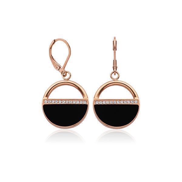 CJ Steelx Black Enamel and CZ Open Disc Earrings - Rose Gold