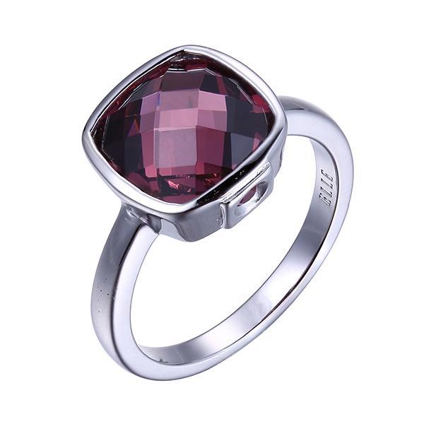 RR4LA4BEC-W-8 Sterling Silver MYSTIC Simulated Smoky Quartz Cushion Ring Size 8