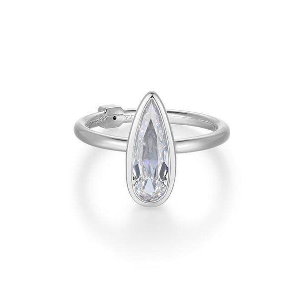 RR4LAKL00-W-9 Sterling Silver LUSTRE Long Pear Shape Cubic Zirconia Ring Size 9