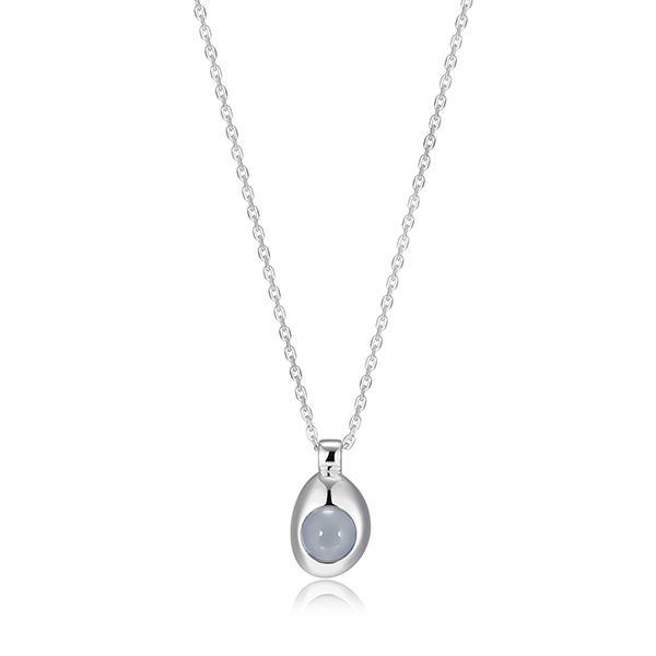 NR0ADHVA4-W-17 Sterling Silver Blue Chalcedony Single Pebble Necklace Size 17