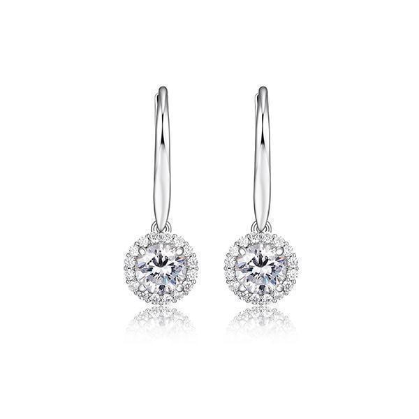 Diamondlite Cubic Zirconia 5.5mm Round Halo Polished Leverback Earrings - Silver - Jewellery