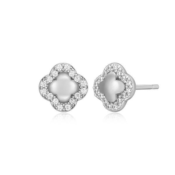 CJ Monte sterling silver lab­-created diamond four leaf clover stud earrings
