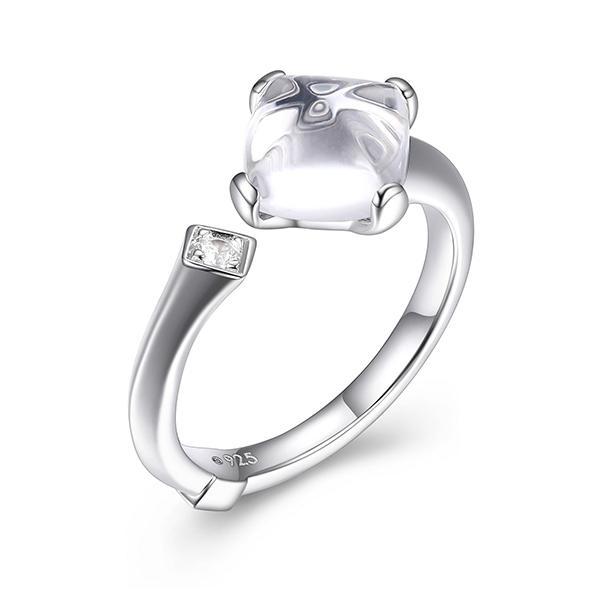 RR4LABRAV-W-7 Sterling Silver  Marble Cushion Cut Synthetic White Crystal and Cubic Zirconia Open Ring Size 7