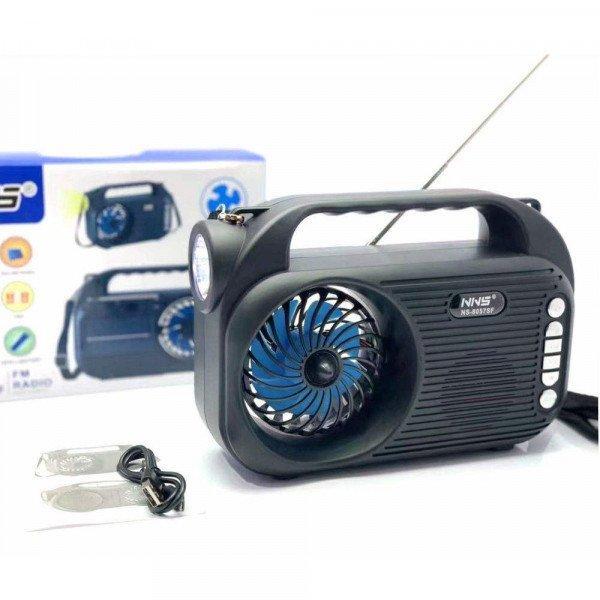 Versatile Portable Bluetooth Speaker with Built-in Solar Panel Cooling Fan AM/FM/SW Radio and Handy Carry Strap KINS-8057SF for Universal Cell Phone And Bluetooth Device - Black