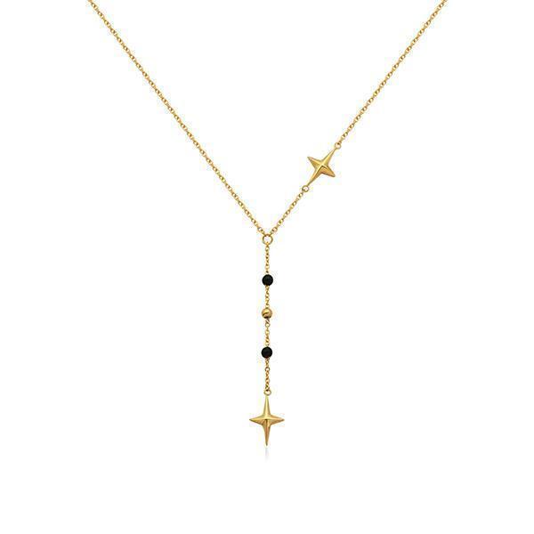 CJ Steelx Lariat Star Necklace with Black and Gold beads - Gold