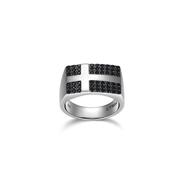 Sterling silver CJ Ethos BLACK ICE Rhodium Plated Gunmetal Sterling Silver and Black Sapphire Ring - Size 12