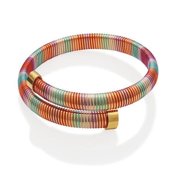 CJ STEELX Flexible Multicolor Ombre Cord Wire Open Bangle - Gold