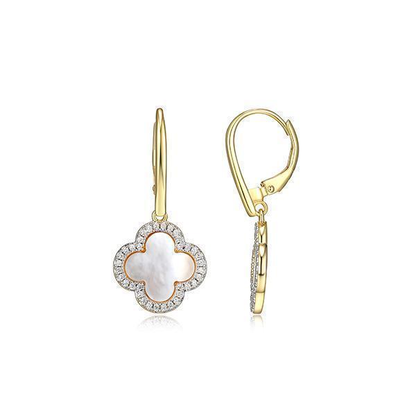 ES2Q0C5-Y Sterling Silver "Bliss" Mother of Pearl with CZ Clover Leverback Earrings