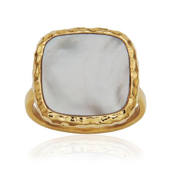 CJ STEELX Gold Ion Plating White Shell Pearl Statement Ring Size 8 - Gold