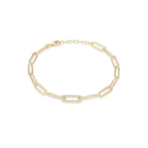 Diamondlite Paperclip Link Chain Bracelet with Pave Cubic Zirconia Accents - Gold