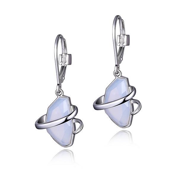 ER2LC63A4-W Sterling Silver Blue Chalcedony Leverback Earrings