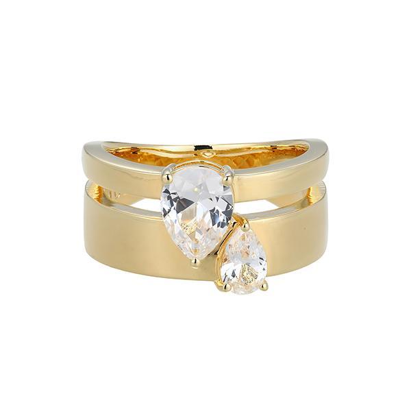 R34AT7B00-Y-8 Sterling Silver Cubic Zirconia Pear Shaped Two Stone Wide Band Ring Size 8