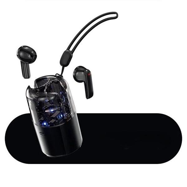 Portable Wireless Bluetooth TWS Headphones with Speaker Charging Case - RGB Lights and Transparent Design KITC60 for Universal Cell Phone And Bluetooth Device - Black