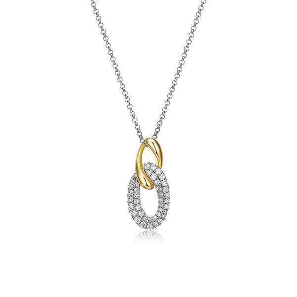 NR0LBSQ-2T "Ebullience" Twisted Oval Link with Cubic Zirconia Necklace
