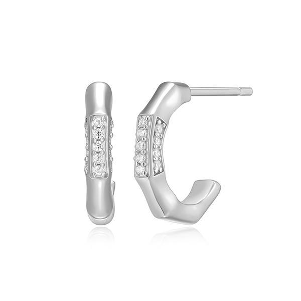 CJ Monte sterling silver lab­-created diamond 12mm bamboo half­ hoop earrings