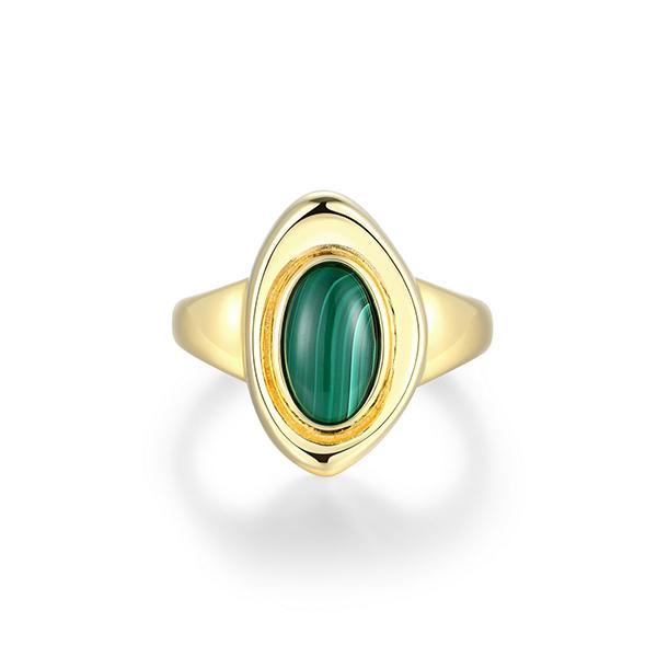 R34LAKJ30-Y-9 Sterling Silver OASIS Oval Malachite Organic Shape Ring Size 9