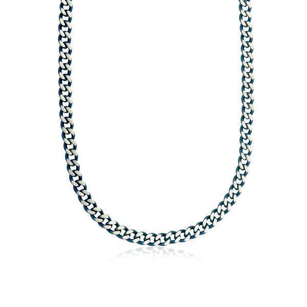STEELX 7.5mm Two-Tone Fancy Curb Chain Necklace - Blue and Gunmetal