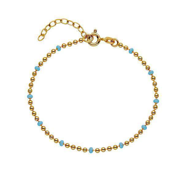Enamel Bead Chain Bracelet In Sterling Silver - Turquoise and Gold