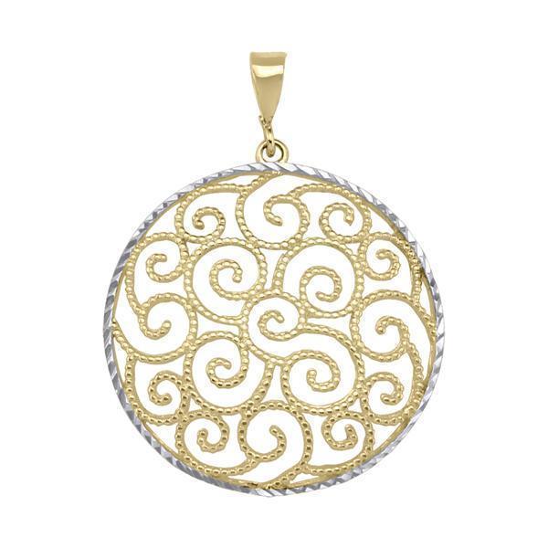 10K Gold and Silver Swirls Pendant