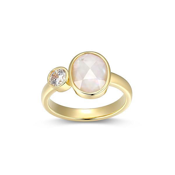 R34ARM5GV-Y-8 Sterling Silver Oval Mother of Pearl Crystal Doublet and Diamondlite Cubic Zirconia Ring 8 - Size 8
