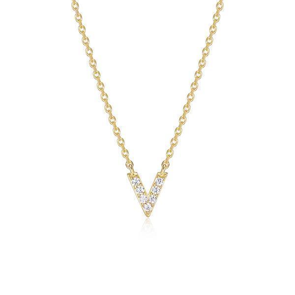 Diamondlite Cubic Zirconia Mini Initial V Necklace - Gold - Jewellery