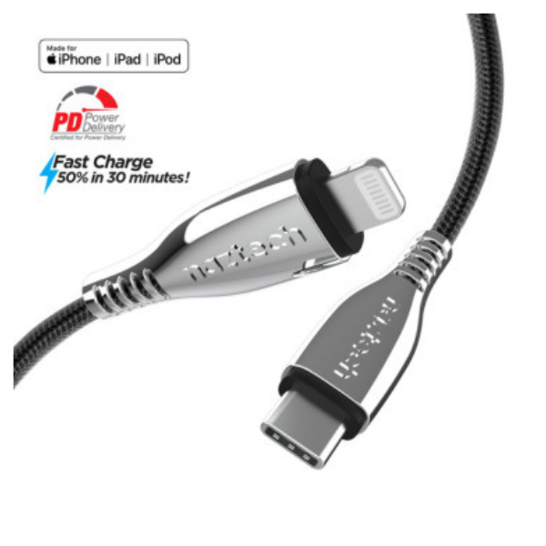 MS53308 Charge  and  Sync Lightning MFI to USB-C Titanium Braided Ballistic Nylon Cable 6ft Fast Charge Reinforced Metal Alloy Connectors