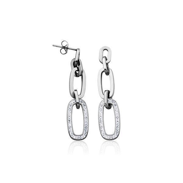 CJ Steelx Stainless Steel Link Earrings with Preciosa Accent