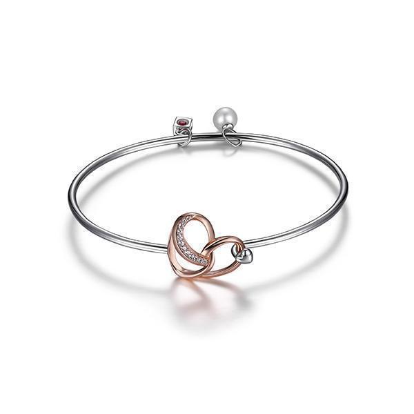 BR1LAED-2T "Amour" Cubic Zirconia Heart Bangle with Genuine Pearl
