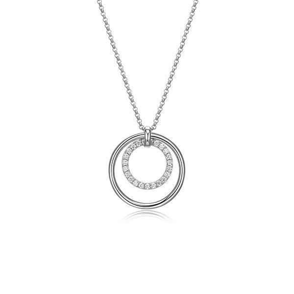 NR0LBTN-W "Simpatico" Double Circle with Cubic Zirconia Necklace
