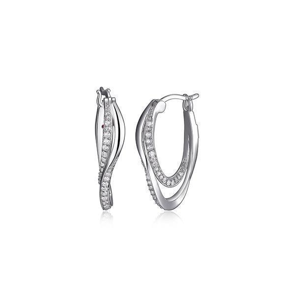 ER2LC5Q-W "Ocean" Sterling Silver Cubic Zirconia Double Hoop Earrings