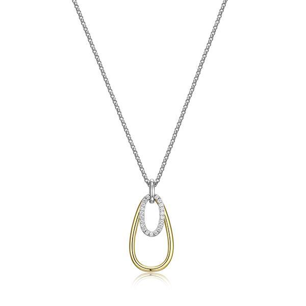 NR0LBVN97-2T-17 Sterling Silver CIRCADIA Ovate and Oval Cubic Zirconia Pendant Two Tone Necklace Size 17