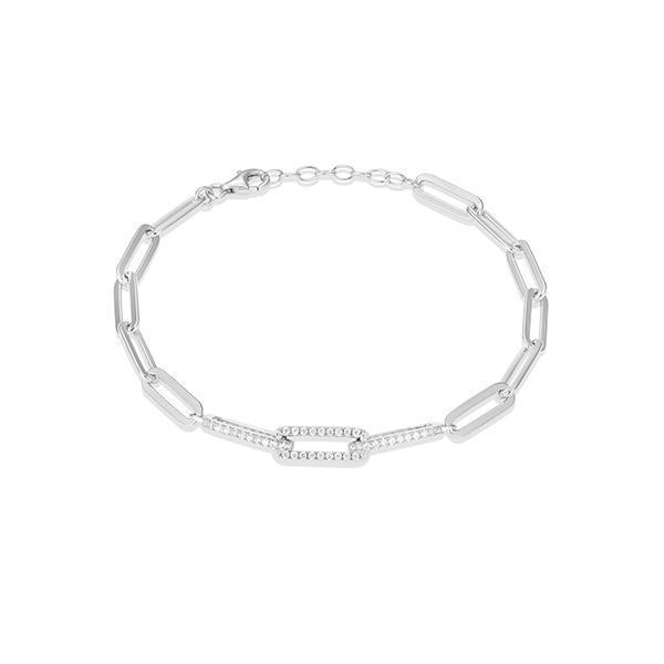 Diamondlite Paperclip Link Chain Bracelet with Pave Cubic Zirconia Accents - Silver