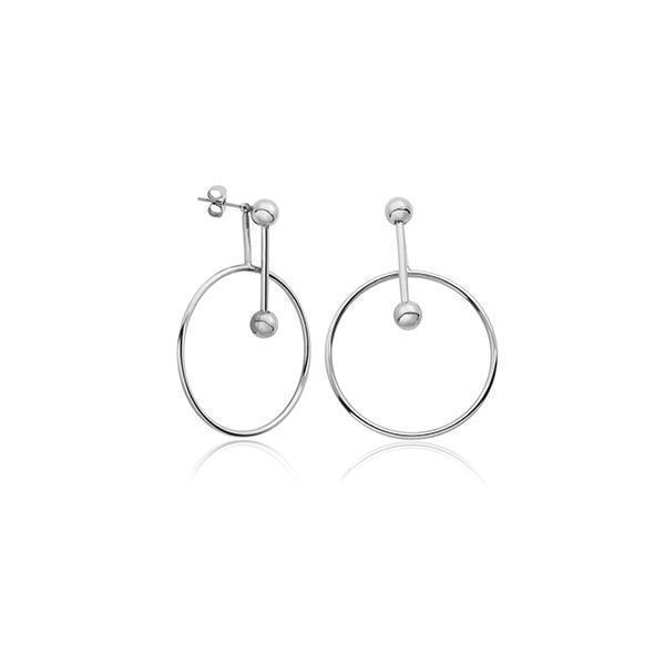 CJ Steelx Circle Bar and Ball Post Earrings - Silver
